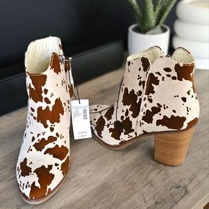 Cow print booties